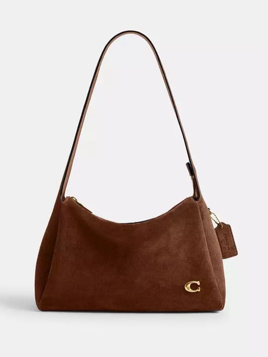Coach Handbags - Coach Lola Shoulder Bag in Warm Brown Suede with Brass Hardware